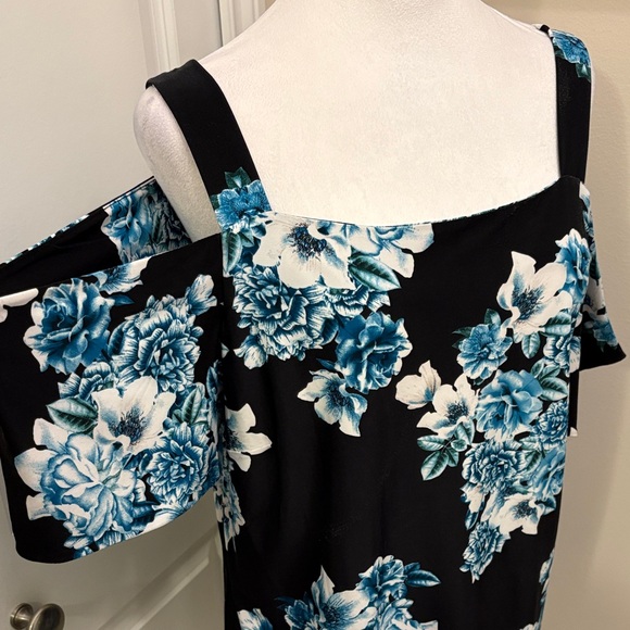 Floral Cold Shoulder Top - Black and Blue Large EUC - Picture 2 of 16